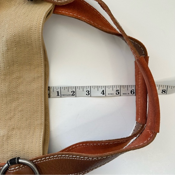 FOSSIL Khaki Canvas Brown Suede with Rust Colored Suede Straps Shoulder Tote Bag - Picture 10 of 11